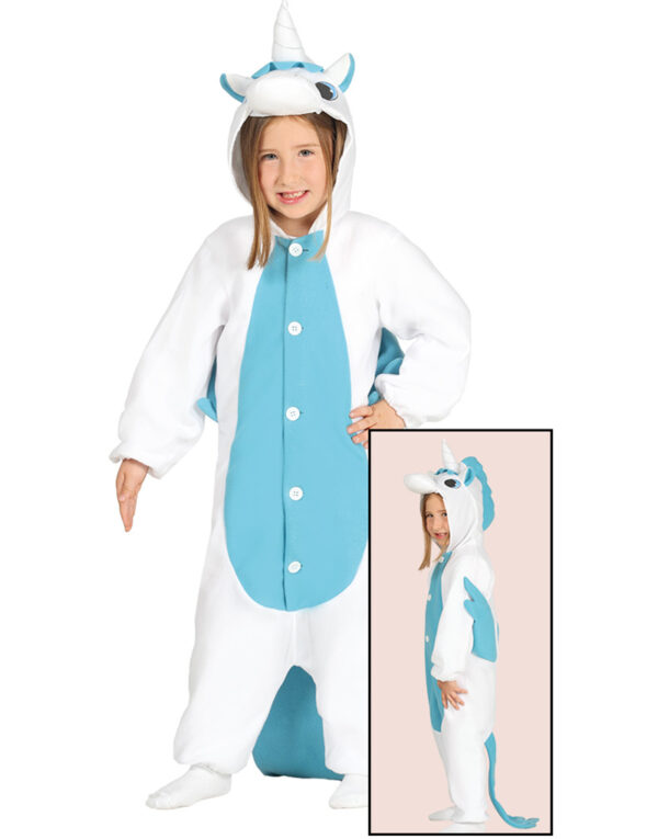 Kigurumi Blått Unicorn Barnekostyme