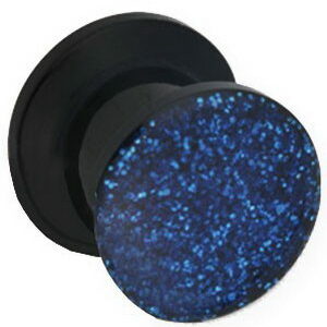 Glitter Away Blue - Svart Piercing Plugg