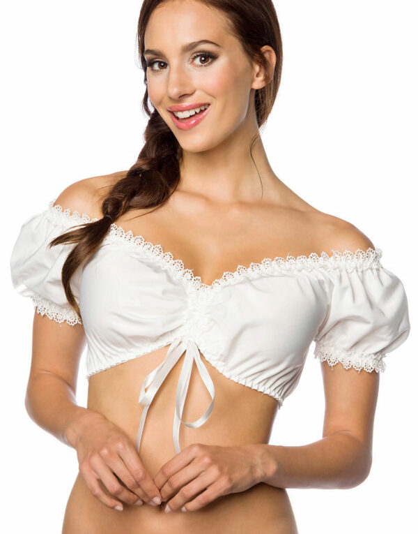 Hvit Off-Shoulder Oktoberfest Bluse med Snøring