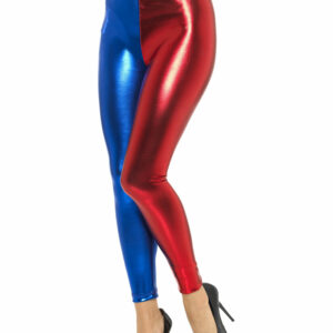 Blå og Rød Harley Quinn Inspirerte Leggings