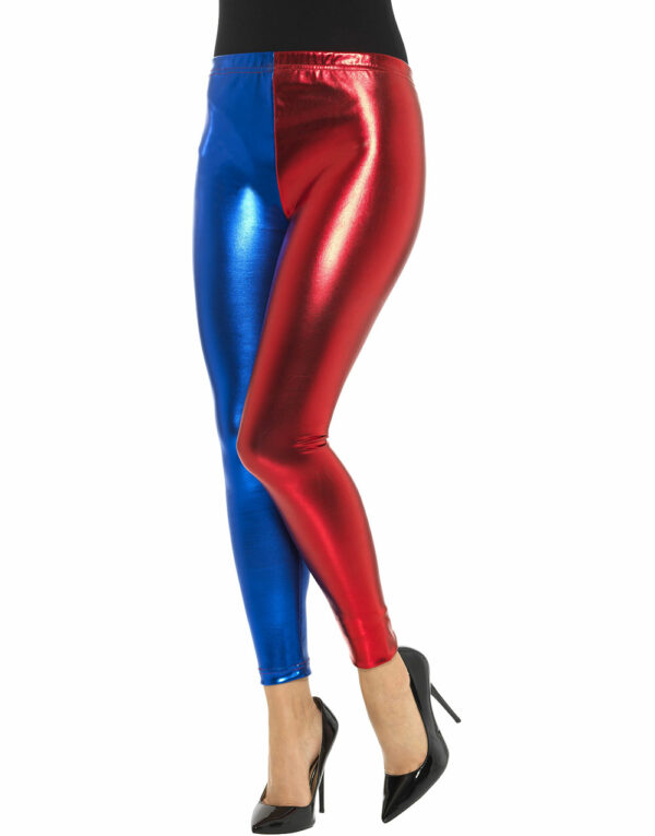 Blå og Rød Harley Quinn Inspirerte Leggings