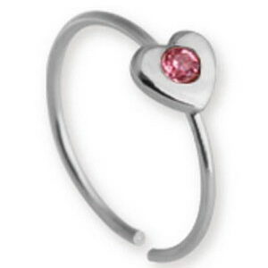 Circle With Heart And Pink Stone - Nesepiercing
