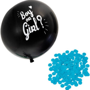 Svart Gender Reveal Ballong med Blå Konfetti - 60 cm