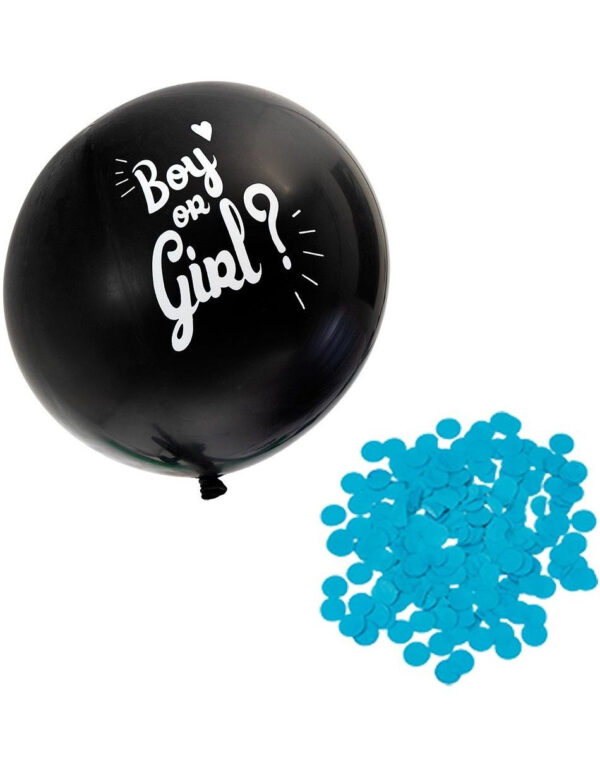 Svart Gender Reveal Ballong med Blå Konfetti - 60 cm