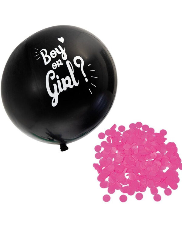 Svart Gender Reveal Ballong med Rosa Konfetti - 60 cm