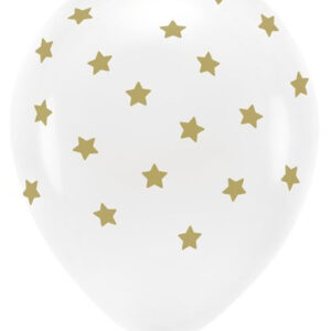 6 stk 33 cm Hvite Ballonger med Gullstjerner - ECO Ballonger