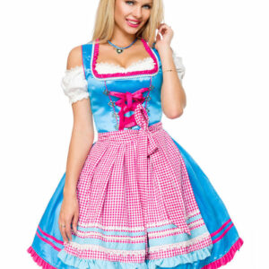 Blå Oktoberfest Dirndl Korsettkjole i Luksuskvalitet med Forkle