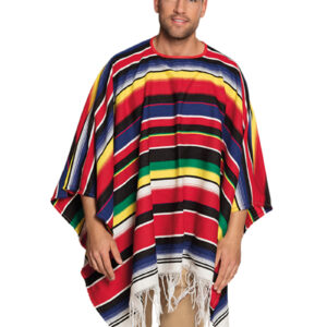 Fargerik Mexikaner Poncho med Frynser