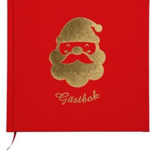 Rød Gjestebok med Gullfarget Nisse 21x21 cm
