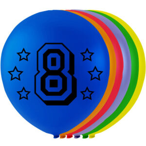 8 tall - 8 stk Flerfargede Ballonger 26 cm