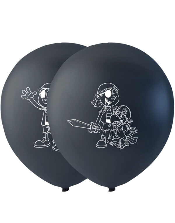 6 stk 26 cm - Svarte Ballonger med Pirater