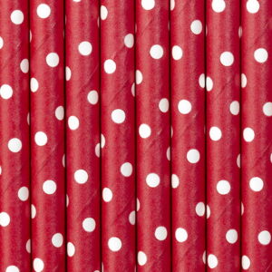 10 stk Røde og Hvite Polka Dot Sugerør