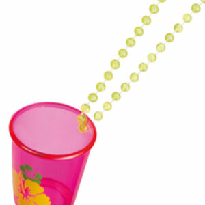 Rosa Shotglass med Hibiscus og Gult Perlekjede