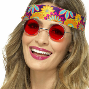Runde Lennon/Hippiebriller med Rødt Glass