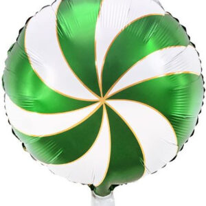 Rund Grønn og Hvit Folieballong 35 cm