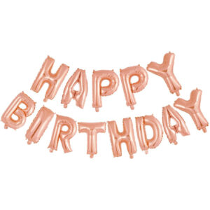 Happy Birthday - Rosegullfarget Folieballonger 41 cm