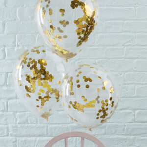 5 stk 30 cm - Gjennomsiktige Ballonger med Gullfarget Konfetti - Plukk og Miks