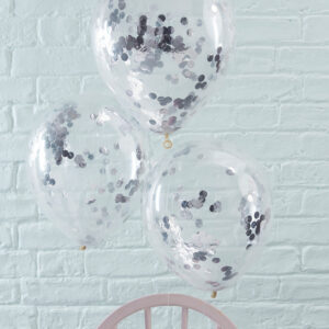 5 stk 30 cm - Gjennomsiktige Ballonger med Sølvfarget Konfetti - Plukk og Miks