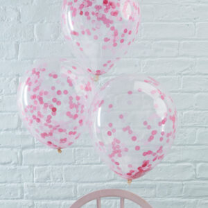 5 stk 30 cm - Gjennomsiktige Ballonger med Rosa Konfetti - Plukk og Miks