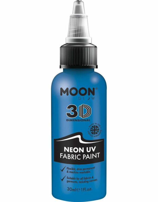 Blå Neon UV/Blacklight 3D Tekstilmaling 30 ml