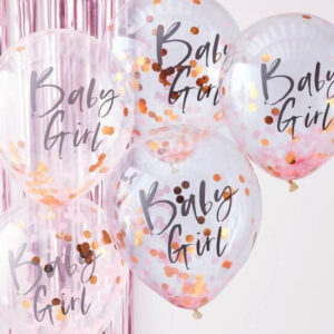 5 stk 30 cm - Baby Girl Ballonger med Rose Gullfarget Konfetti - Twinkle Twinkle