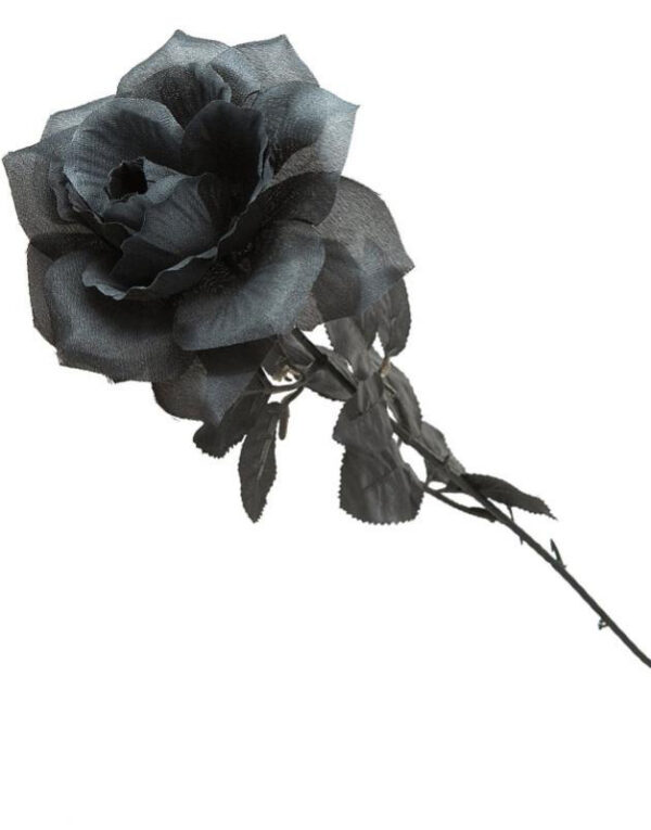 1 stk Svart Langstilket Rose med Blader 50 cm