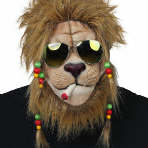 Rastafari Løve - Heldekkende Latexmaske med Hår og Briller