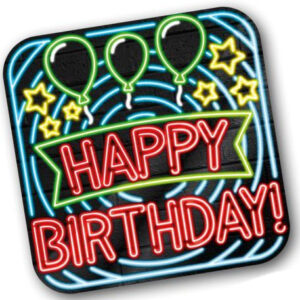 STORT Happy Birthday Pappskilt 50x50 cm - Neon Party