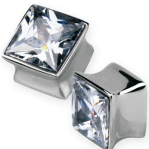 Firkantet Piercing Plugg med Klar Diamant