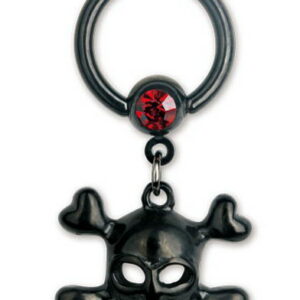 Black PVD BCR Piercing with Skull & Red Stone - Strl 1.6 x 10 mm