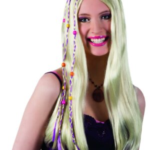 Blond Hippieparykk med Lilla Striper og Perler