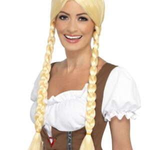 Blond Oktoberfest Parykk med Lange Fletter