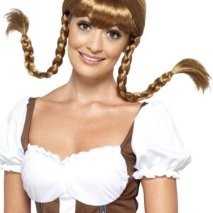 Bavarian Babe - Brun Parykk med Fletter