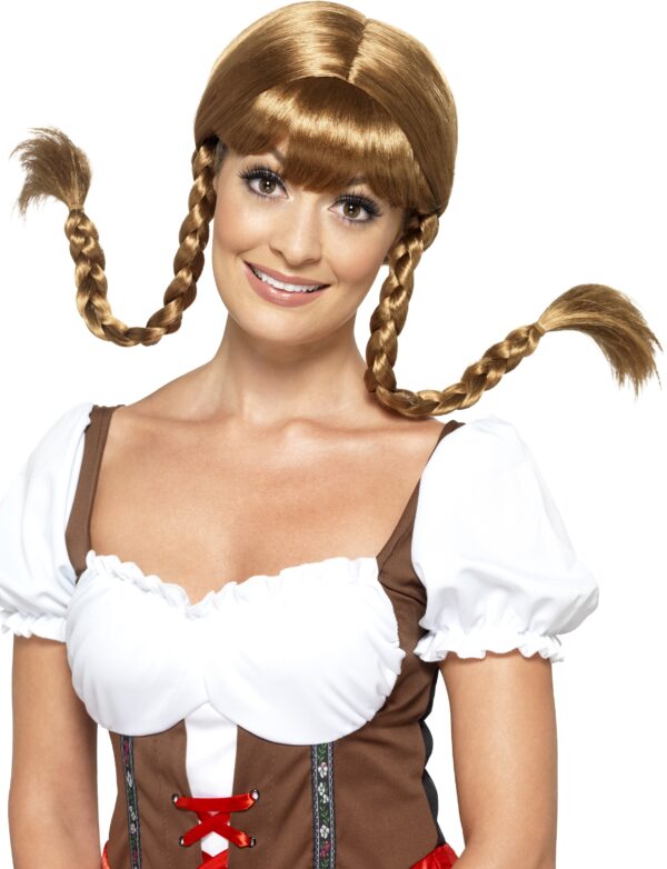 Bavarian Babe - Brun Parykk med Fletter