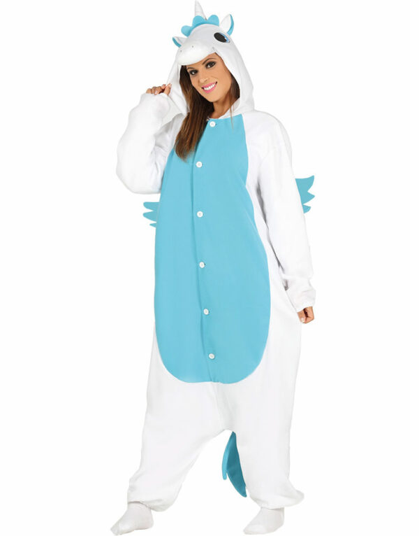 Hvit og Blå Enhjørning Kigurumi Unisex Kostyme