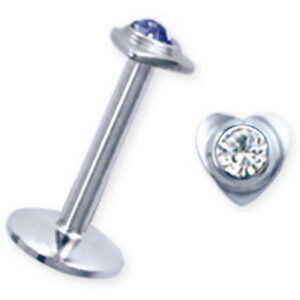Labret with Heart and Clear Stone - Strl 1.2 x 8 mm