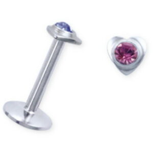 Labret with Heart and Pink Stone - Strl 1.2 x 8 mm