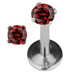 Round Diamond - Labret Piercing med Rød Sten
