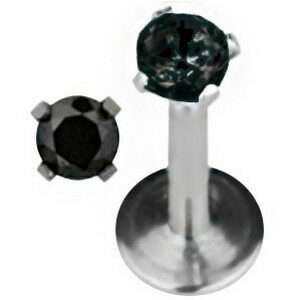 Round Diamond - Labret Piercing med Svart Sten