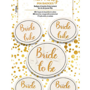 5 stk Bride to Be og Bride Tribe Buttons