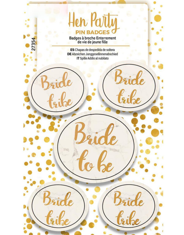 5 stk Bride to Be og Bride Tribe Buttons