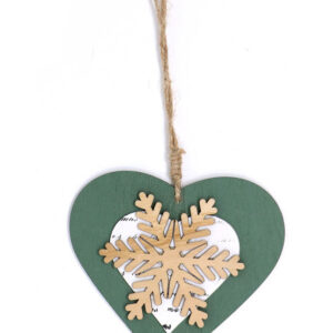 Grønt Hjerte med Snøkrystall - 11 cm Juletrepynt