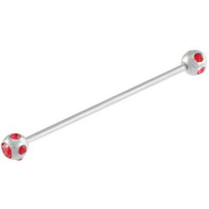 Industrial Barbell med Røde Stener - 1.6 x 38 mm