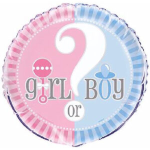 Girl or Boy? - Rund Rosa og Blå Folieballong ca 46 cm - Gender Reveal