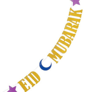Eid Mubarak - Gullfarget Bokstavbanner med Stjerner og Måne - 2