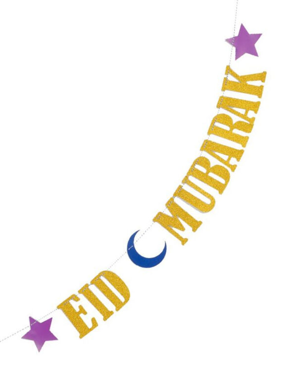 Eid Mubarak - Gullfarget Bokstavbanner med Stjerner og Måne - 2