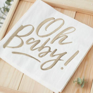 16 stk Servietter med Gullfarget Oh Baby Tekst 33x33 cm - Oh Baby