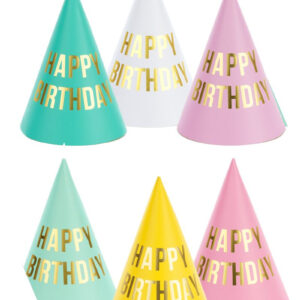 6 stk Happy Birthday Partyhatter i Forskjellige Farger