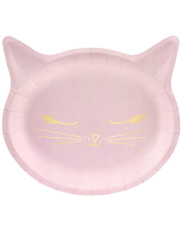 6 stk Rosa Katt Papptallerkener 22x20 cm - Pink Halloween