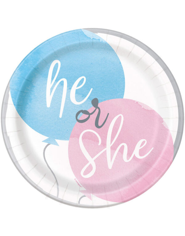 8 stk He or She Gender Reveal Papptallerkener 17 cm